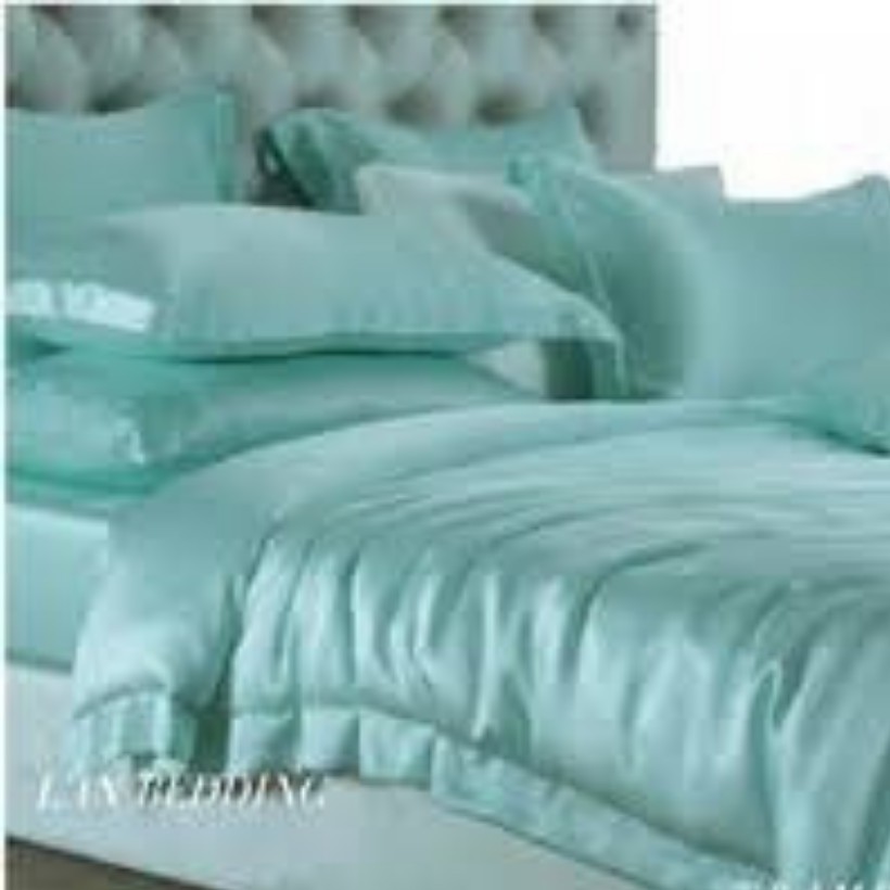 (Loại 1) Bộ Vỏ Chăn Ga Gối Phi Lụa 5 Món Cao Cấp Lan Bedding Màu Xanh Ngọc