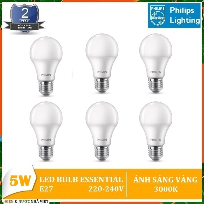 Combo 6 bộ - bóng đèn philips ledbulb essential 5w & 7w & 9w & 11w & 13w e27 a60