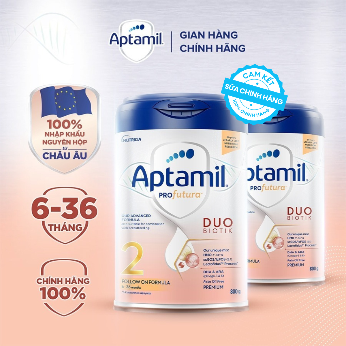 [Hỏa tốc - 0Đ] Combo 2 Sữa công thức Aptamil Profutura Duobiotik 2 cho bé 6-36 tháng tuổi (800g)