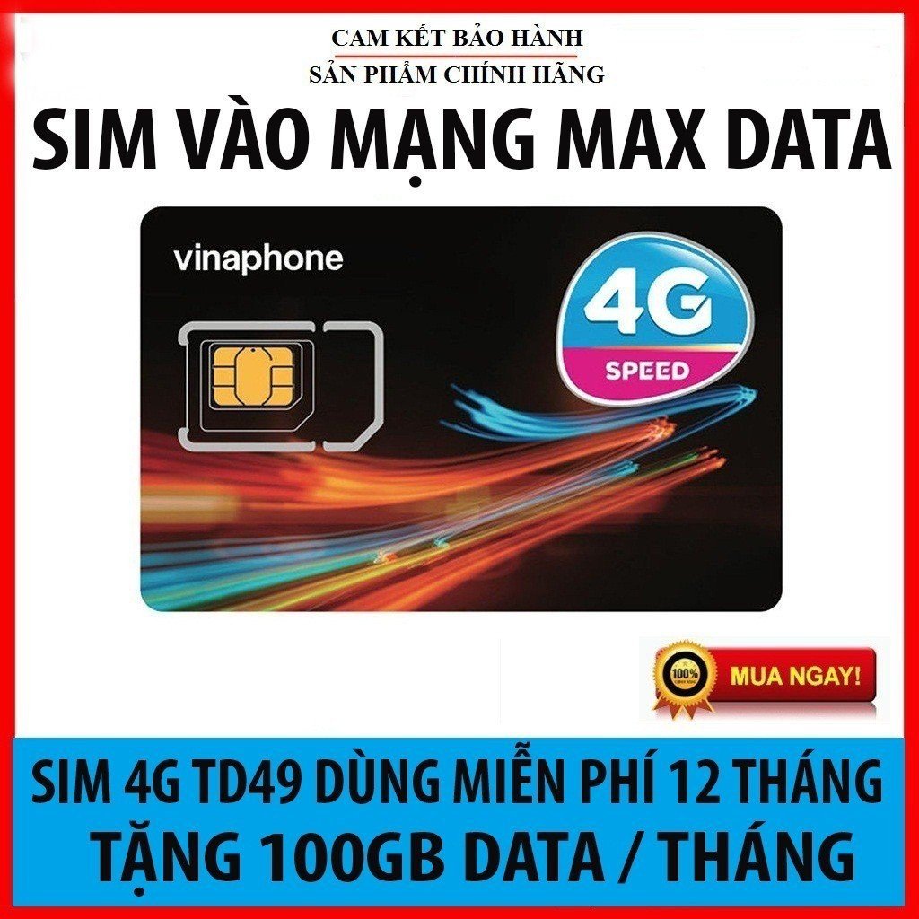 Sim 4G TD49 - Sim Data Vinaphone 100Gb tháng - Miễn Phí Truy Cập 12 Tháng