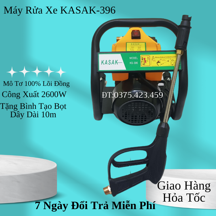 Máy rửa xe gia đình cao áp Mini KASAK-Mode 396 công xuất 2600W,Mô tơ 100% lõi đồng (BH24T)