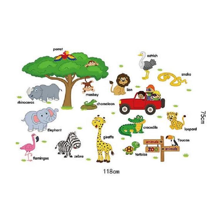 Decal dán tường sở thú kèm tiếng anh