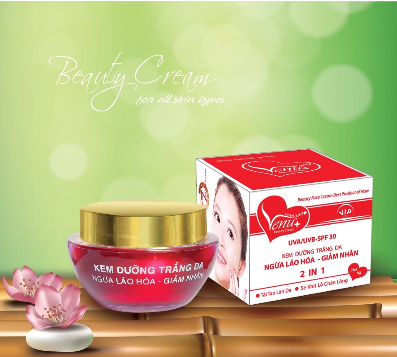Kem Dưỡng Trắng Da Ngừa Lão Hóa Giảm Nhăn Venu+ Thiên Hiếu 6g