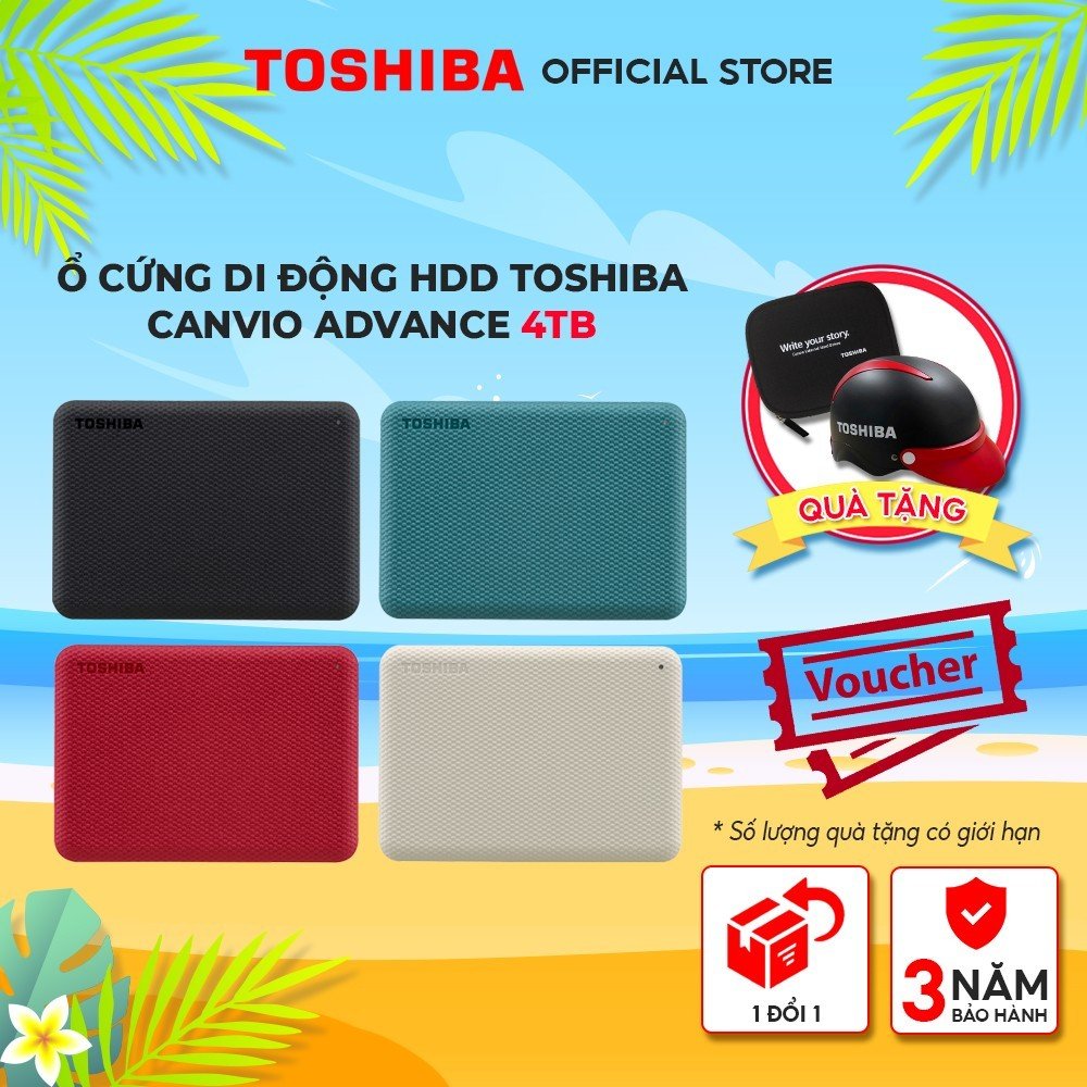 Ổ cứng di động HDD Toshiba Canvio Advance 1TB 2TB 4TB USB 3.2 Gen 1 màu xanh đen đỏ trắng