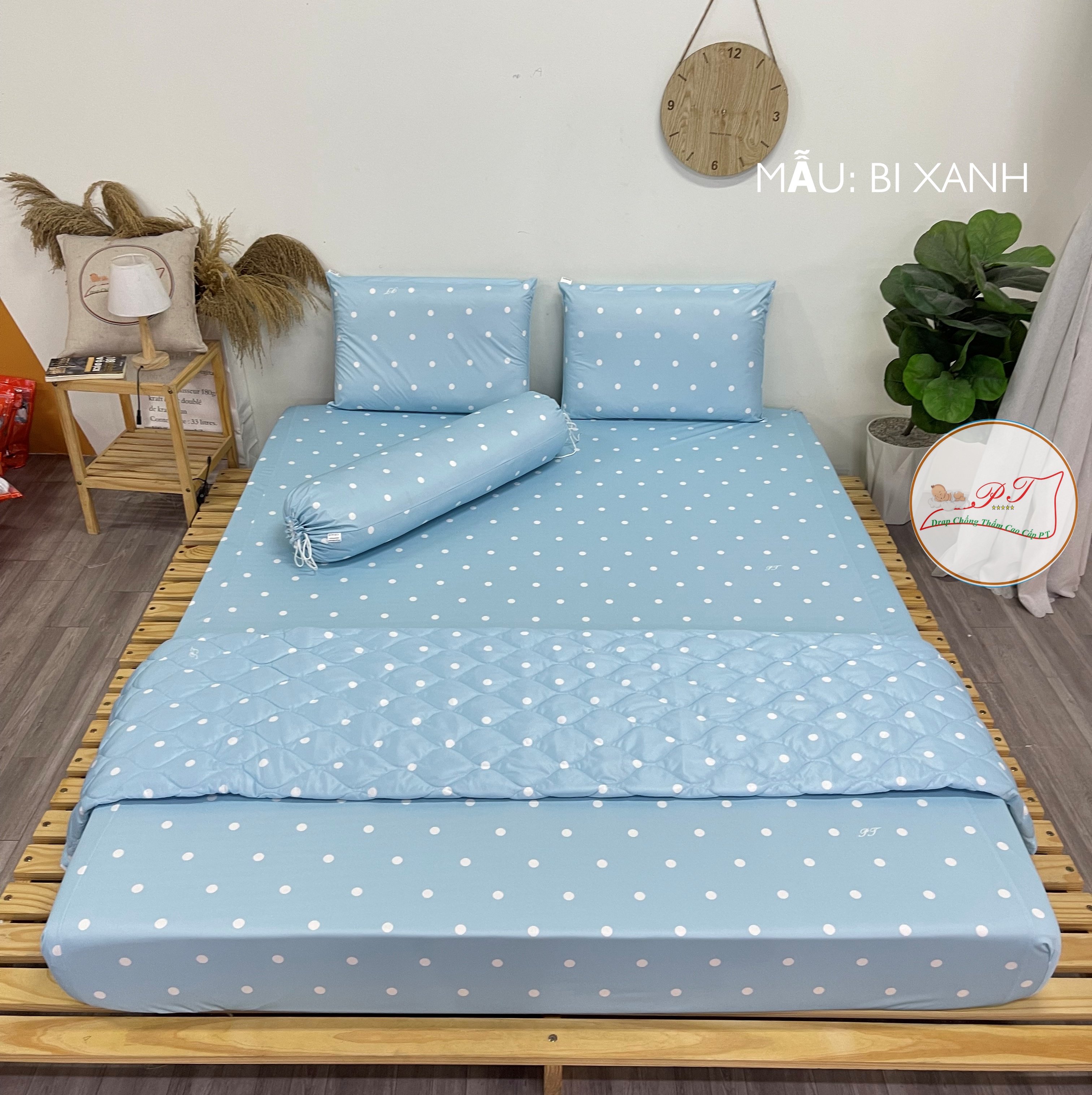 0608 bi xanh - bộ drap ga - ga lẻ - vỏ gối - thun siêu lạnh organic & ga chống thấm cao cấp chính hãng pt - chất thun siêu lạnh lụa organic siêu mát lạnh - achuashop