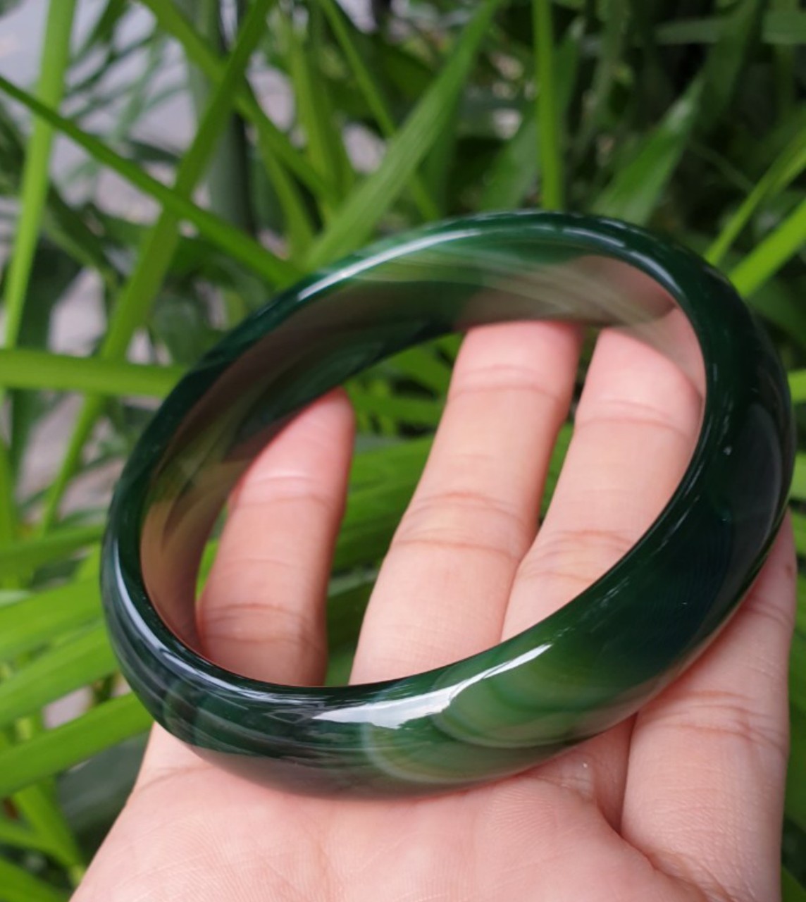 [HCM]Vòng mã não cao cấp liền khối từ Brazil tông xanh rêu sang trọng size lớn 58mm ảnh thực tế - xưởng buôn đá phong thủy Huỳnh Đào