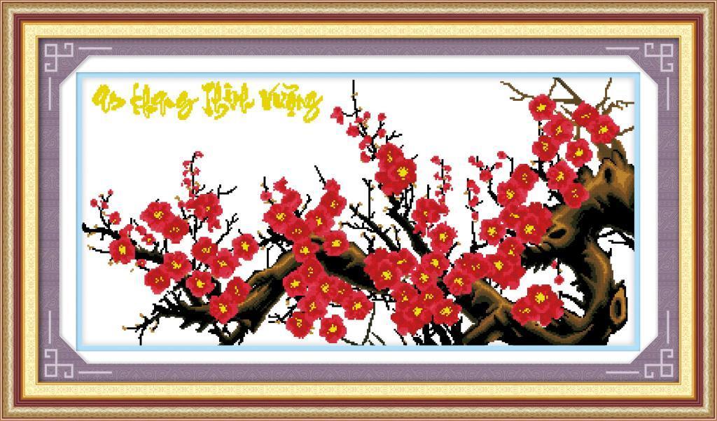 Tranh thêu chữ thập An khang thịnh vượng - đào đỏ DLH-222269