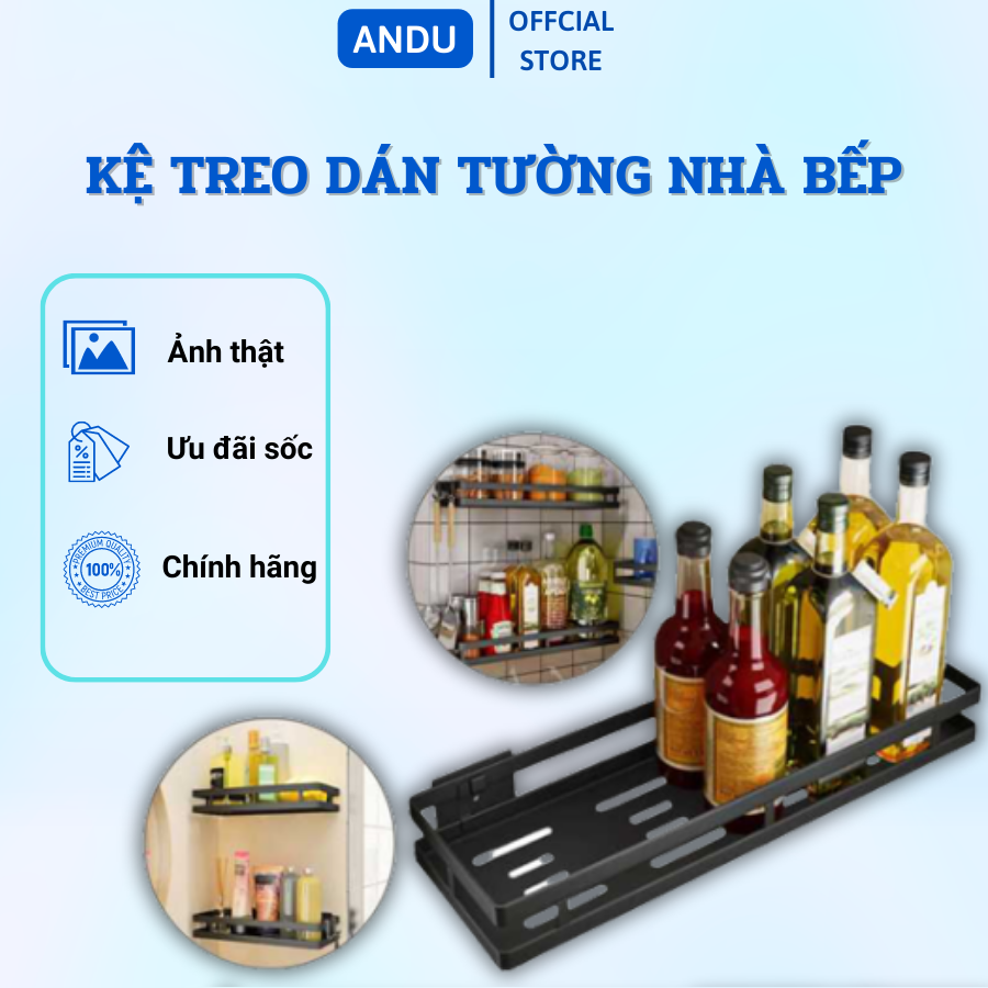 Kệ Treo Dán Tường Nhà Bếp Phòng Tắm Kệ Để Gia Vị Đa Năng Chất Liệu Chống Han Gỉ Cao Cấp Có Miếng Dán Chịu Lực