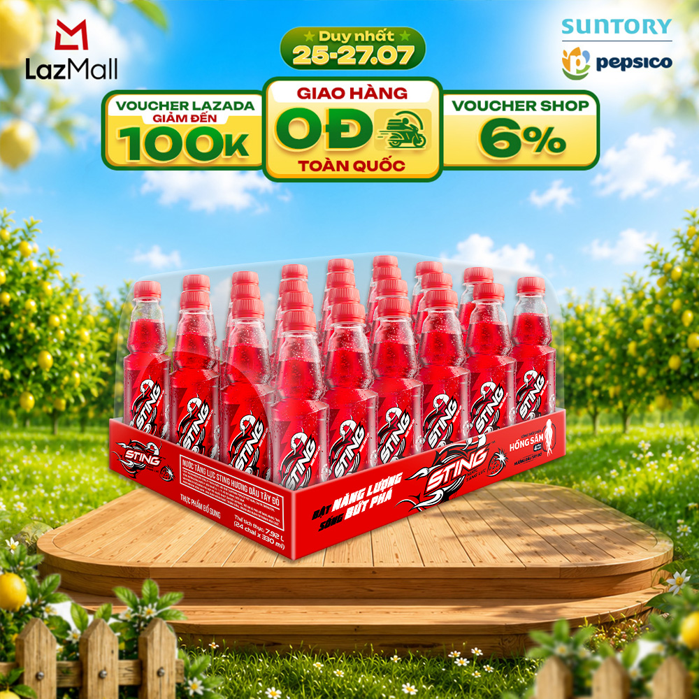 Thùng 24 Chai Nước Tăng Lực Sting Dâu (330ml/chai)