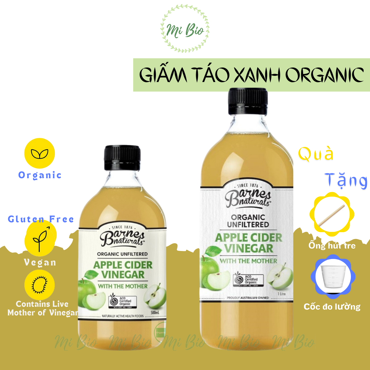 Giấm táo hữu cơ dòng Classic Barnes Naturals - Organic Apple Cider Vinegar