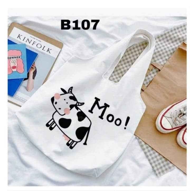 Tote bò sữa moo vải cavans