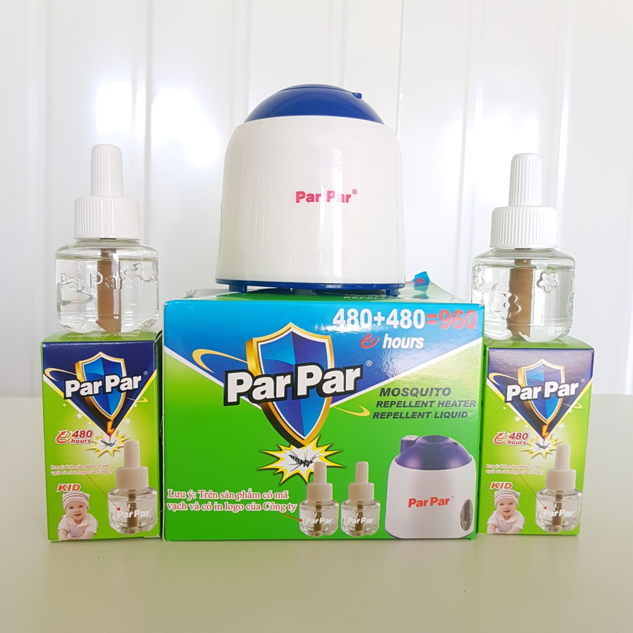 ( 1 máy + 2 lọ dầu 480h ) Máy đuổi muỗi parpar sử dụng tinh dầu parpar em bé vỏ xanh 480h 3W/220V an toàn và hiệu quả cao