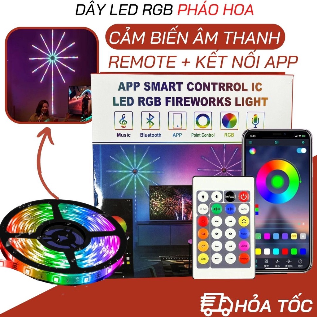 Đèn LED pháo hoa trang trí trong nhà điều chỉnh qua qua remove hoặc điện thoại