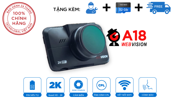 Camera hành trình webvision A18 Quét biển tốc độ bằng AI + cảnh báo biển giao thông Bảo Hành 2 Năm