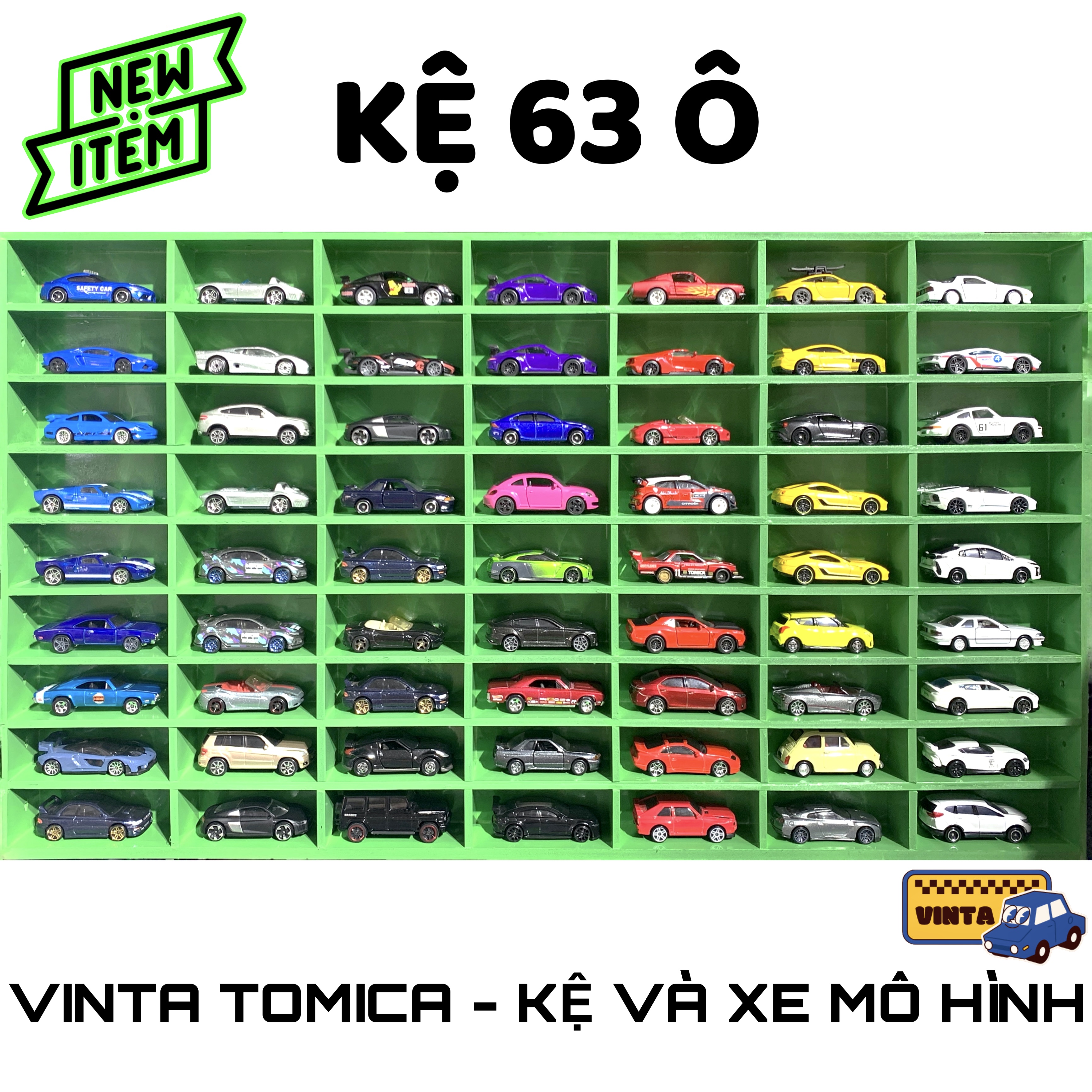 Kệ 63 ô trưng bày xe mô hình tỉ lệ 1:64