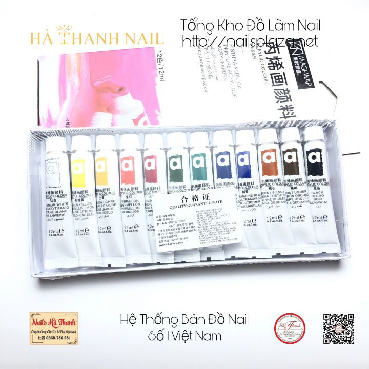 Màu vẽ cọ bản acrylic set 12 màu