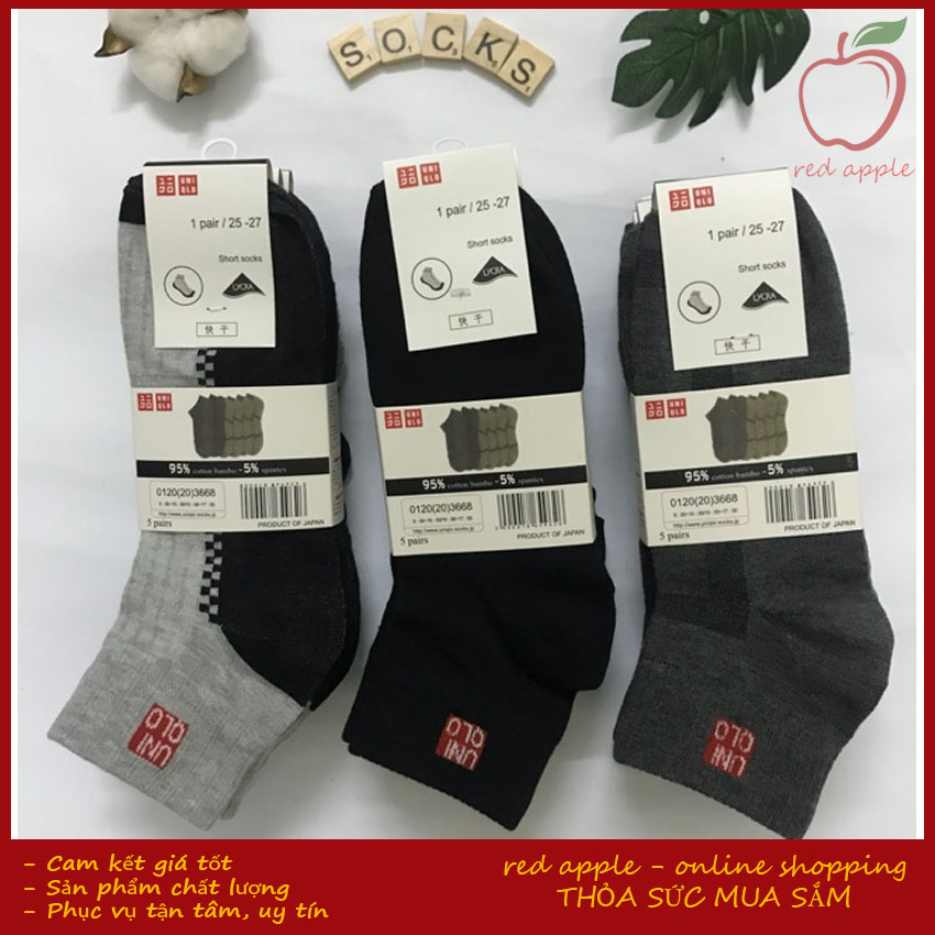 [SET 1 MÀU] Set 5 Đôi Tất Vớ Nam cổ trung khử mùi kháng khuẩn - Tất vớ nam nữ Tất vớ thể thao Tất vớ khử mùi Tất vớ kháng khuẩn Uniqlo - RED APPLE SHOP