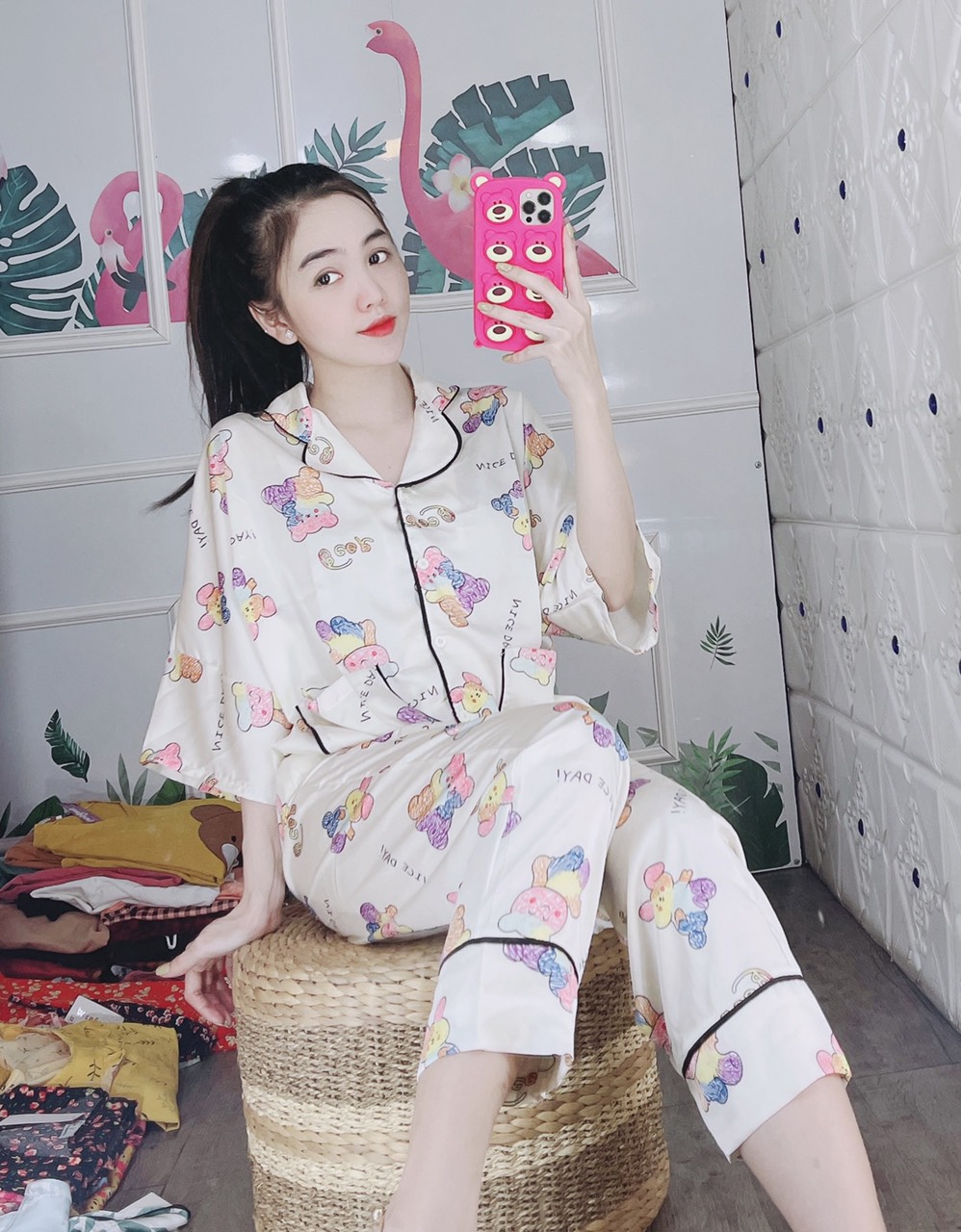 Đồ bộ pijama - bộ lụa đùi latin cao cấp