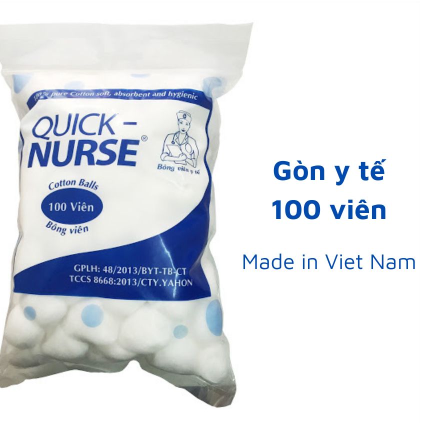 Gòn viên Quick Nurse gói nhỏ 100 viên dùng trong spa, sơ cứu tại nhà, phòng khám, bệnh viện