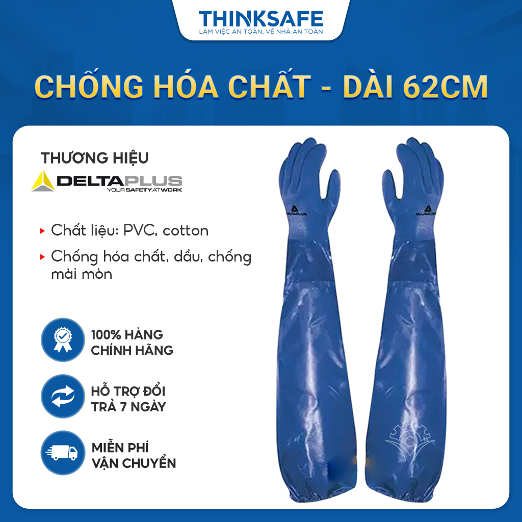 Găng tay cao su chống hóa chất Deltaplus VE766 chống mài mòn, chống dầu và hóa chất, bao tay cao su dài tay - Thinksafe