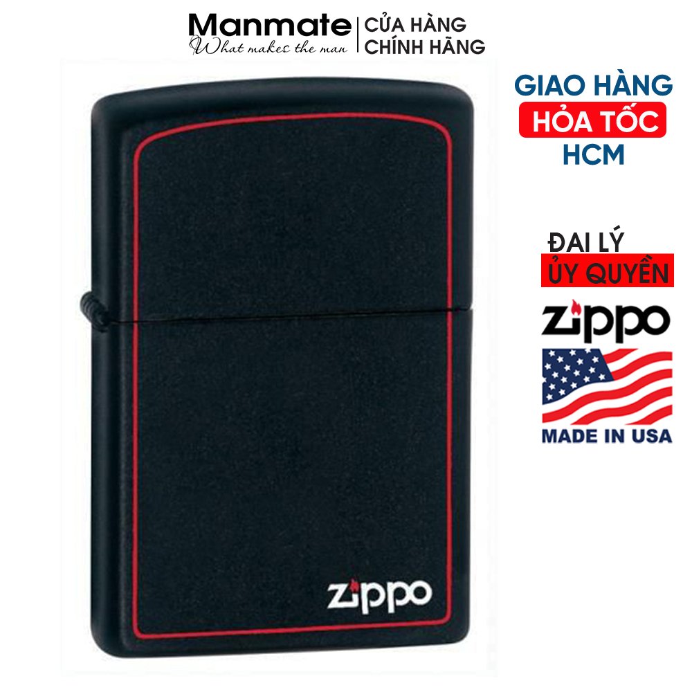 Zippo Logo Đen Viền Đỏ (made in USA) tem đỏ, chính hãng Mỹ - Manmate (không bao gồm xăng)