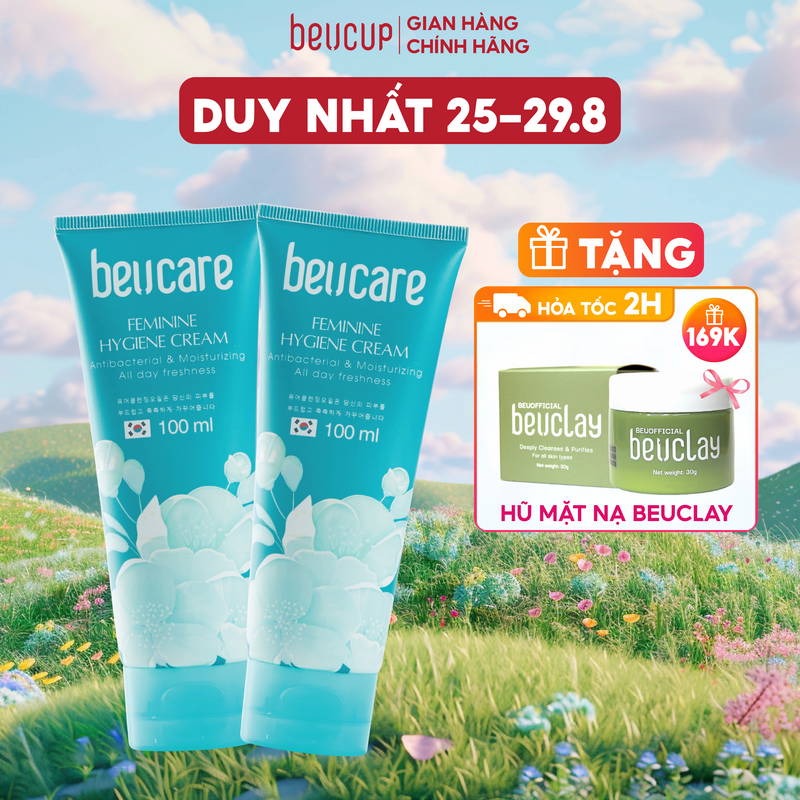 Bộ 2 dung dịch vệ sinh phụ nữ BeU Care – Dành cho da nhạy cảm, se khít, dưỡng ẩm, khử mùa, ngăn ngừa viêm nhiễm vùng kín BeUCup 100ml