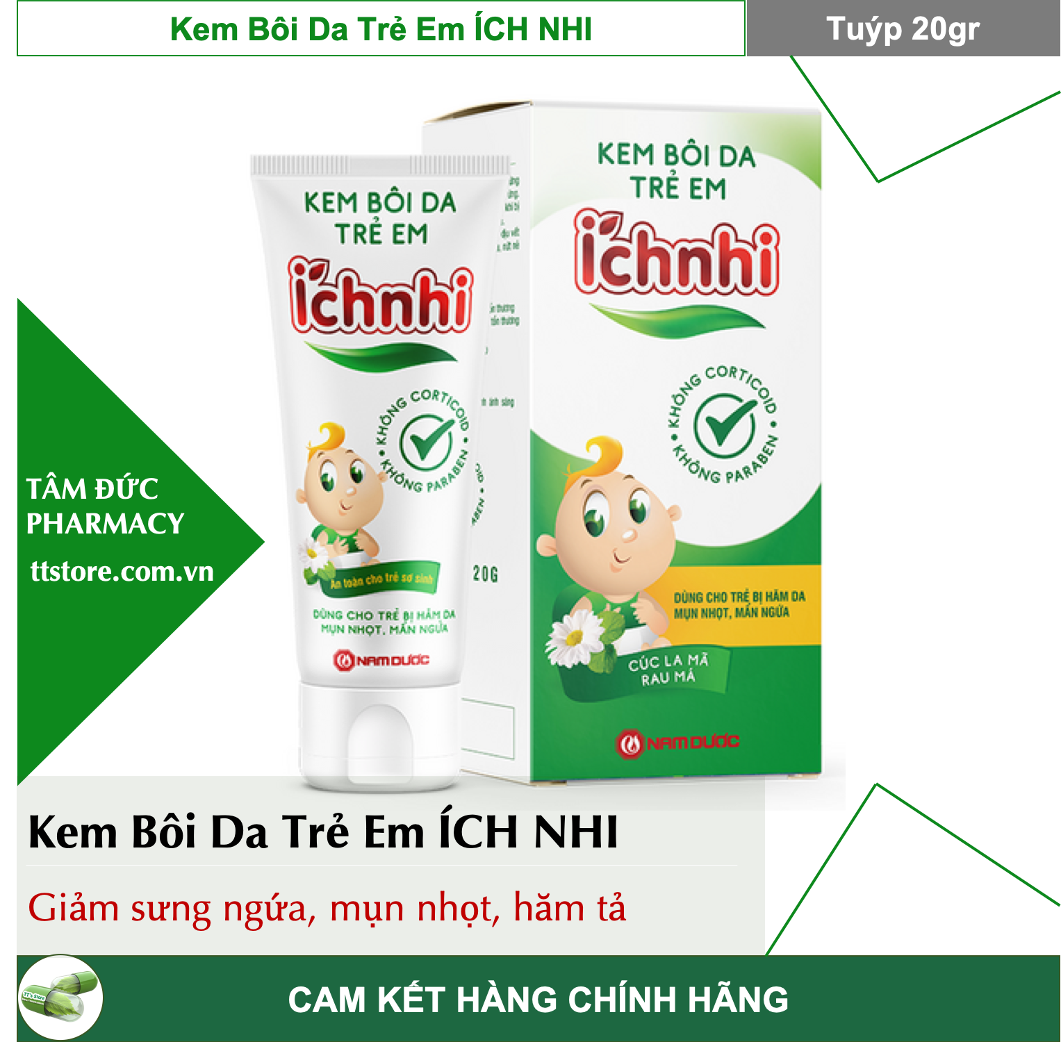 [HCM]Kem Bôi Da Trẻ Em ÍCH NHI [Tuýp 20gr] - Giảm sưng ngứa hăm tả cho bé [Nam Dược]
