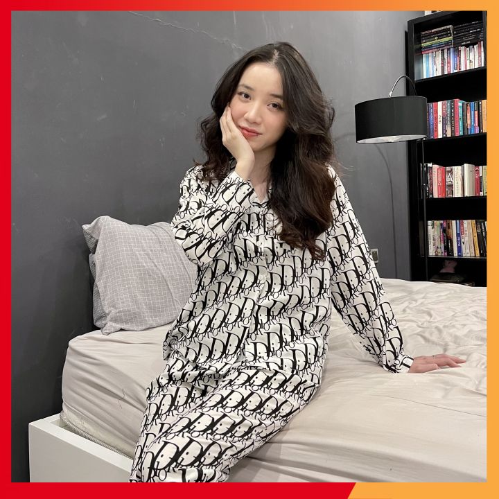 Bộ pijama đũi nữ mặc nhà - mẫu dior chất vải cao cấp
