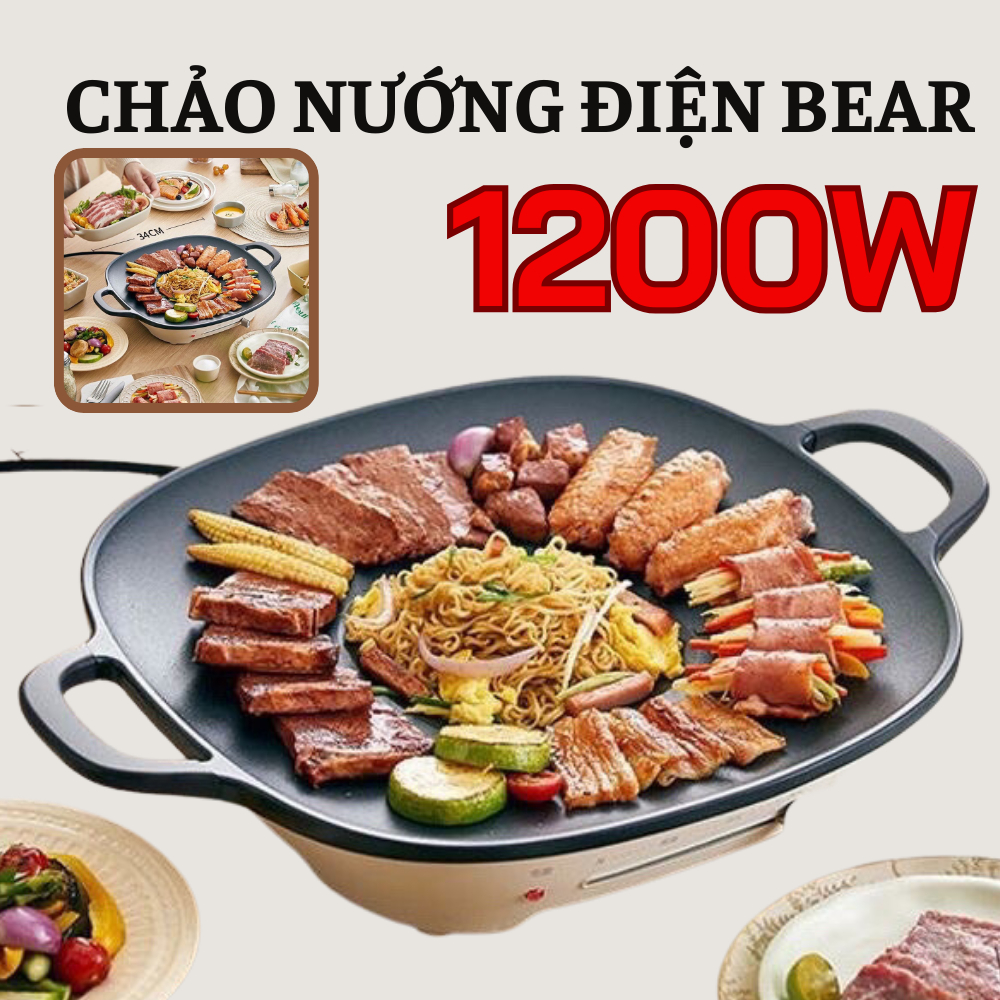 Chảo nướng điện đa năng bear dkl-e12v1 công suất 1200w, bảo hành 18 tháng