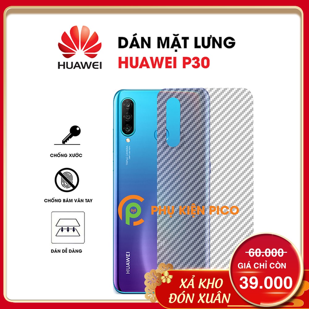 Dán mặt lưng huawei p30 vân carbon - dán mặt sau lưng vân carbon 3d huawei p30