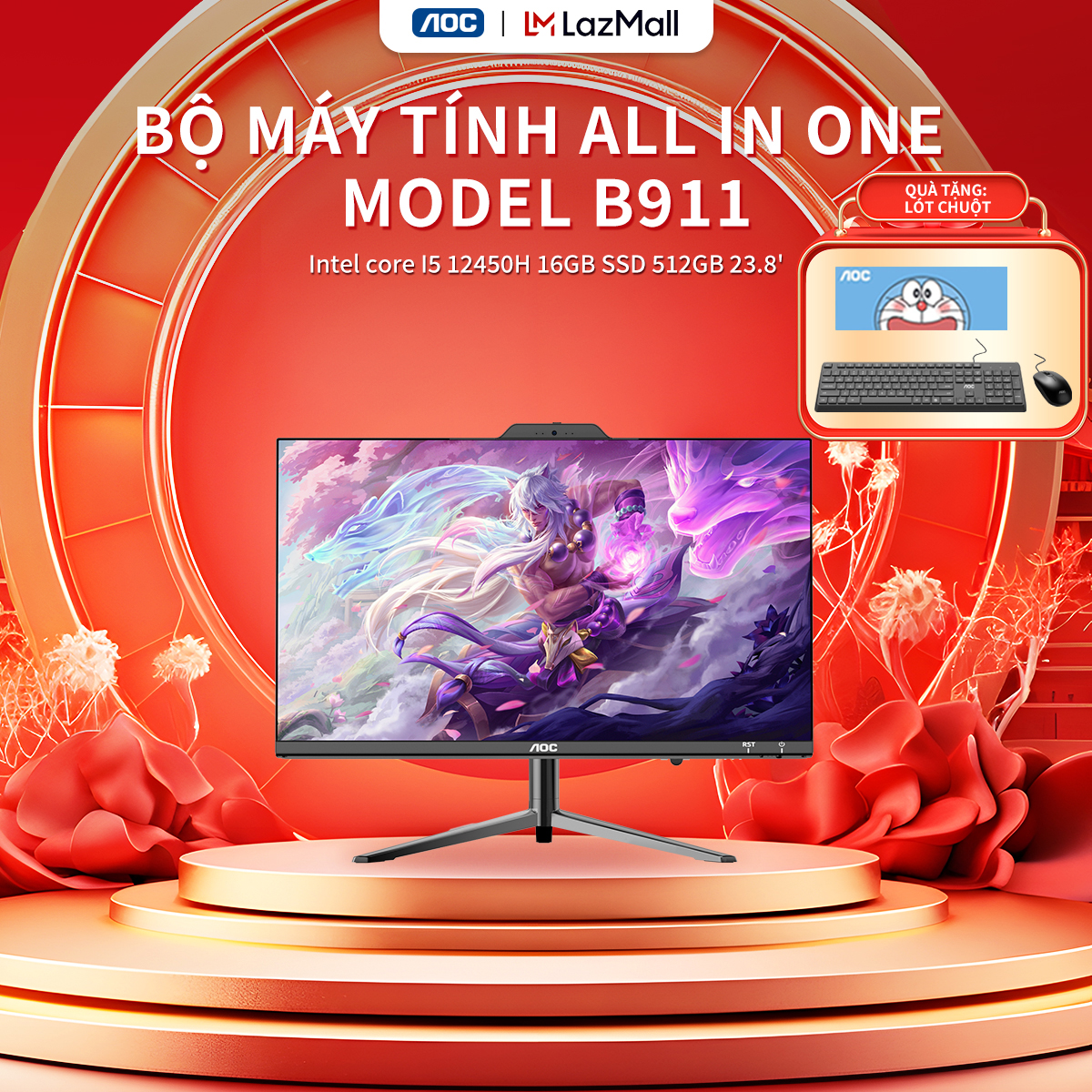 Máy tính All In One AOC A99 i5 - 12450H 16GB 512GB SSD Màn hình 23.8 Inch Pin UPS tháo rời