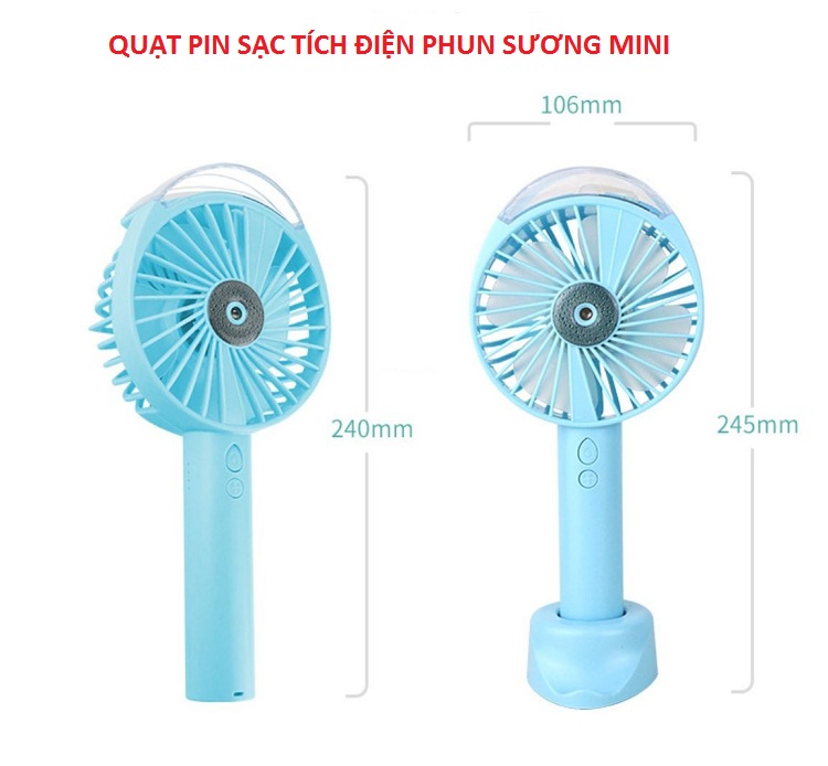 Quạt phun sương cầm tay cổng sạc USB, quạt phun sương làm mát không khí có thể dùng kèm tinh dầu - 3 cấp độ gió