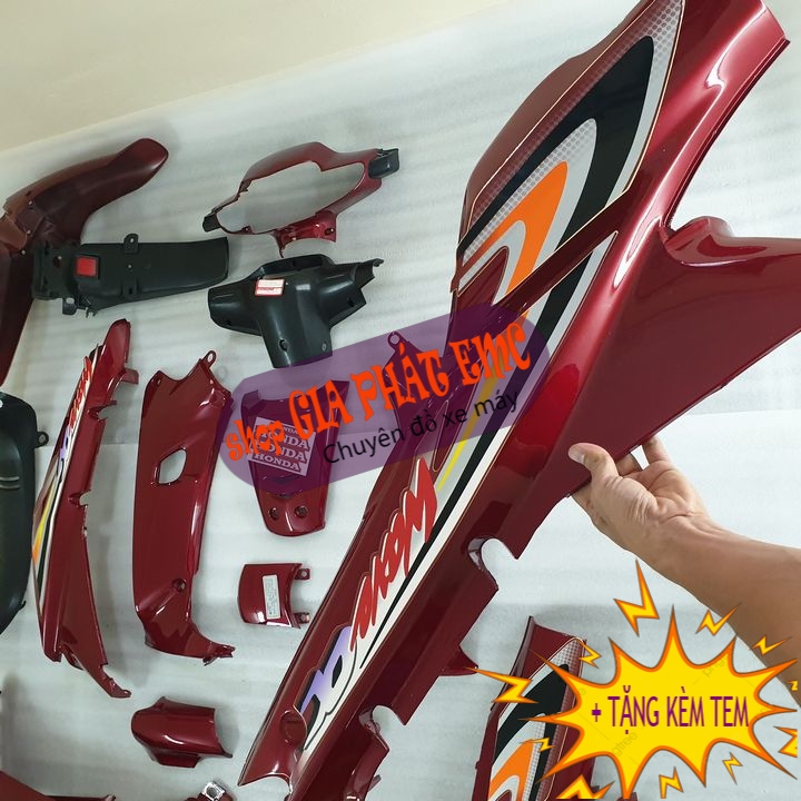  Dàn áo màu ĐỎ ĐUN   TẶNG KÈM TEM   nhựa ABS xe Wave ZX - Wave Thái - Wave ALPHA 