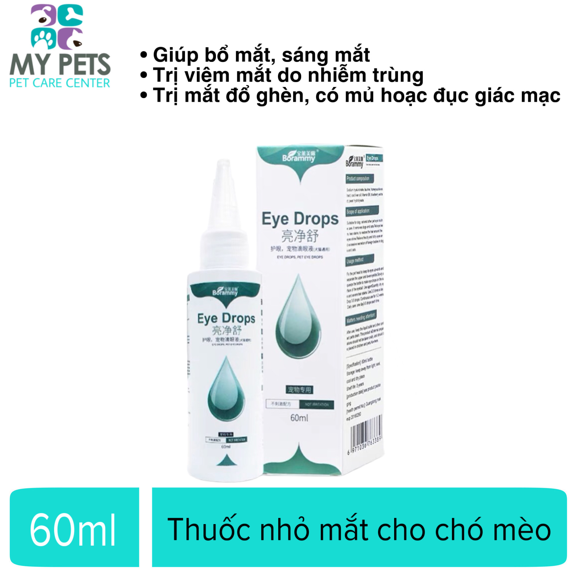 Thuốc nhỏ mắt Eye Drops Borammy cho chó mèo - Lọ 60ml