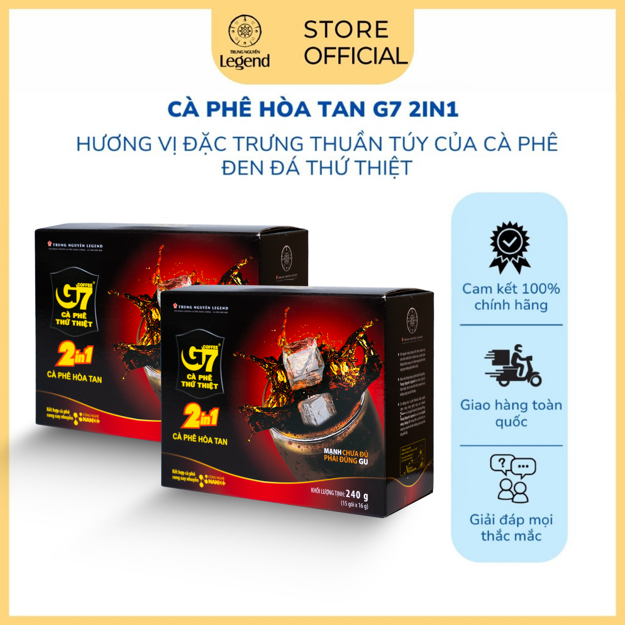   COMBO 2 Hộp  Trung Nguyên Legend Cà Phê Hòa Tan G7 2in1 – Hộp 15 Gói – Cà Phê Đen Đá Có Đường Pha Nhanh Gu Đậm 