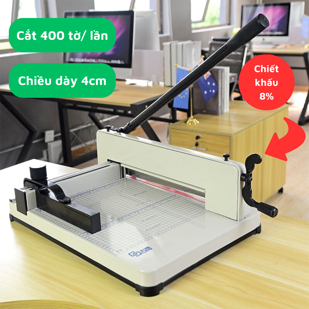 Bàn cắt giấy a4 trợ lực cắt 400 tờ 858 nhẹ nhàng, máy xén giấy thiện phước
