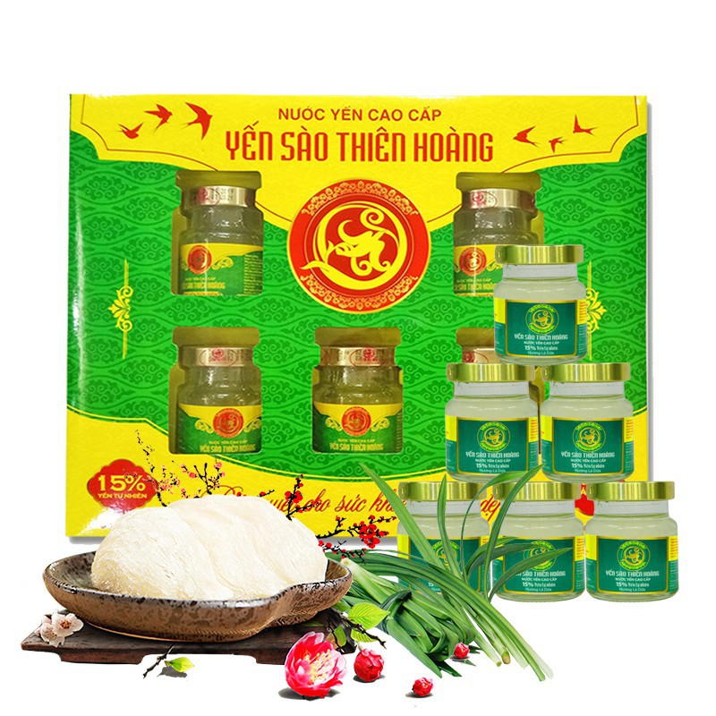 COMBO 2 Hộp Nước Yến sào Thiên Hoàng 15% yến tổ hương lá dứa (6 lọ x 70ml)(2 Hộp ko túi)