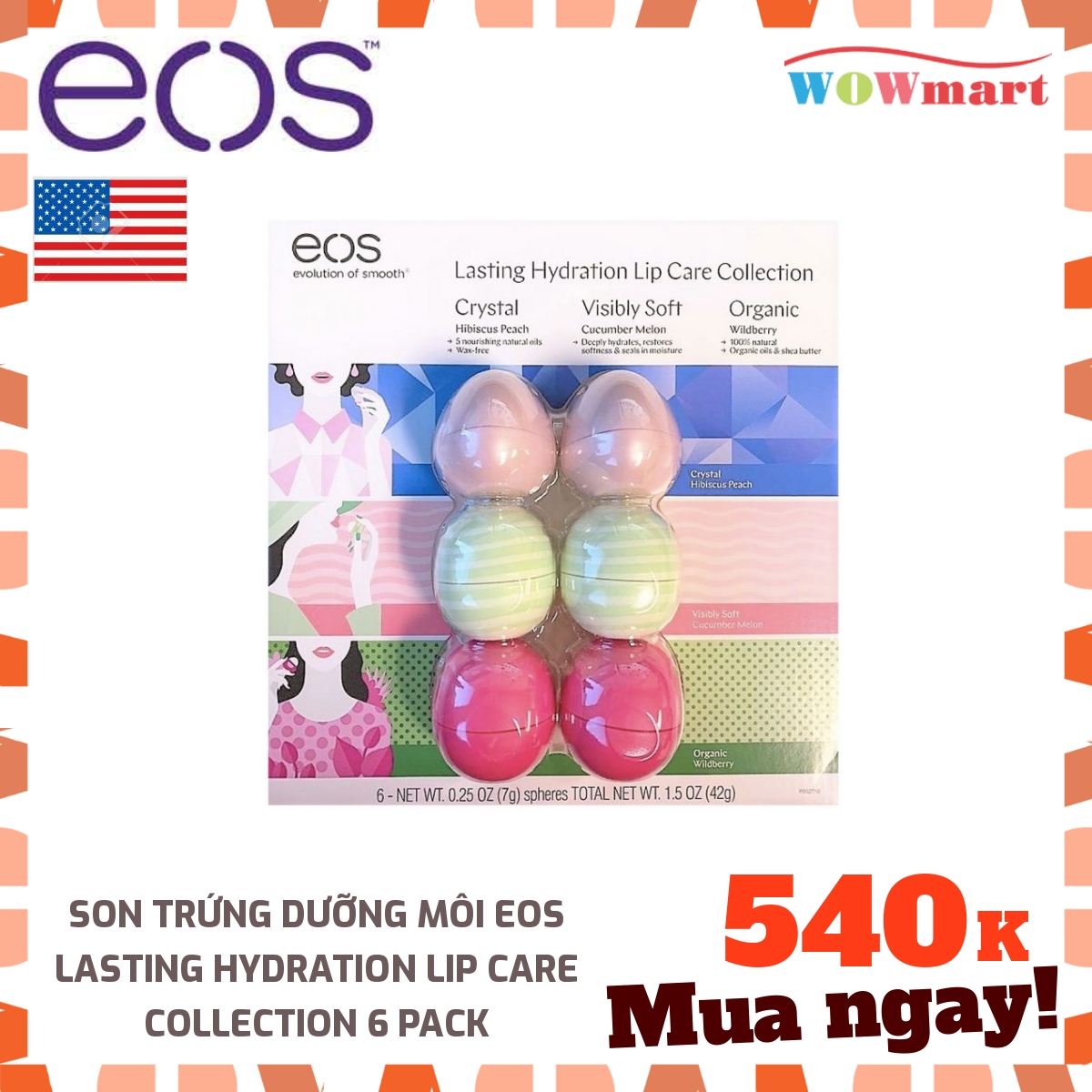 Son trứng dưỡng môi Eos Lasting Hydration Lip Care Collection 6 pack - MỸ