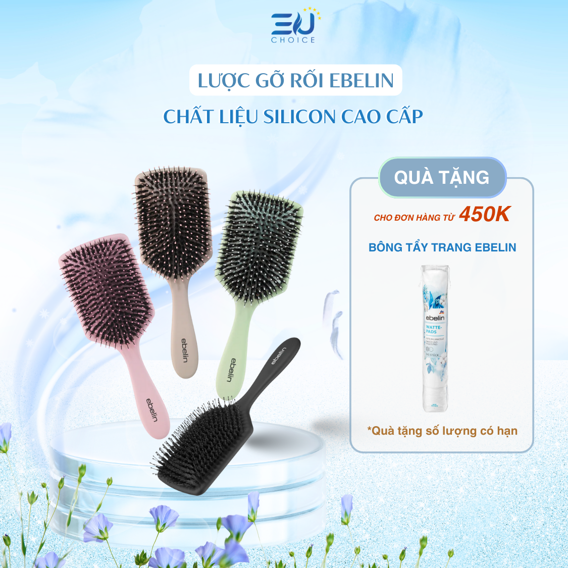 Lược chải tóc gỡ rối cao cấp EBELIN chống rụng và gãy tóc nhập khẩu Đức