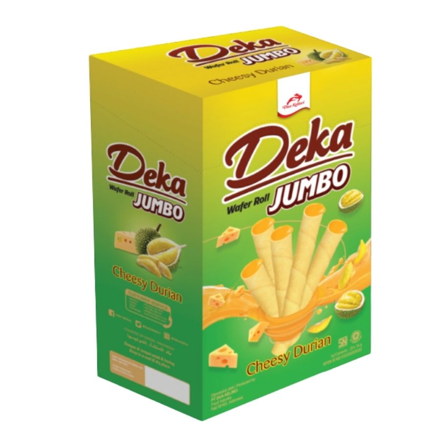 [Nhập khẩu Indonesia] Bánh quế Deka Water Roll Jumbo Phô Mai Sầu Riêng 320g (20 x 16g) - GIÒN TAN kết hợp vị BÉO của Phô Mai mùi thơm nức Sầu Riêng