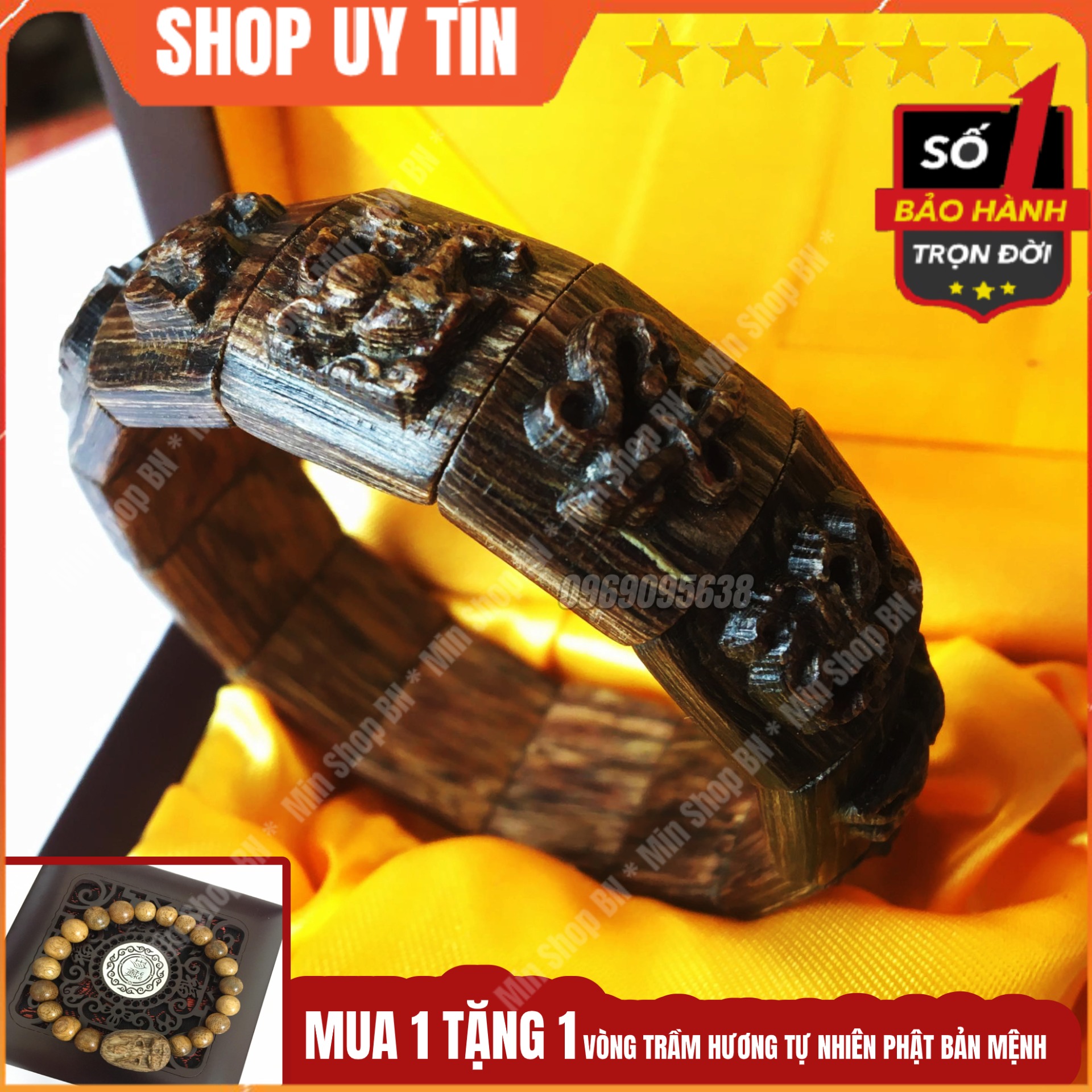 Lắc tay gỗ trầm hương 12 con giáp. Lắc tay trầm hương sánh chìm tự nhiên cao cấp cho tất cả các mệnh