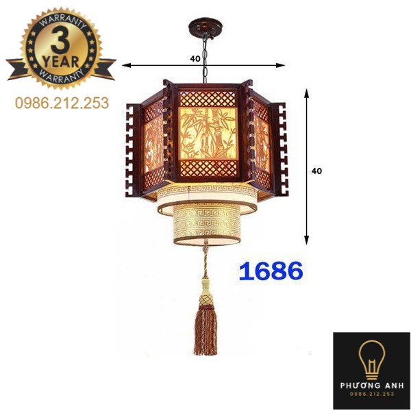 Đèn lồng gỗ thả bàn ăn, trang trí phòng bếp, phòng khách sang trọng cổ điển mã 1686- Đèn Phương Anh