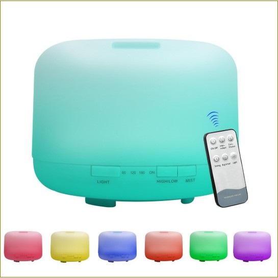 Máy Khuếch Tán Tinh Dầu Cao Cấp có REMOTE 500ml- Máy Phun Sương Tạo Độ Ẩm Sóng Siêu Âm Đèn LED Trang Trí 7 Màu Công Suất Lớn