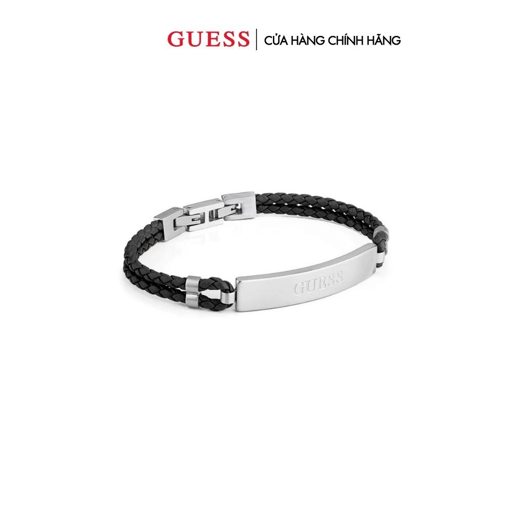Vòng tay guess nam màu bạc black braided & logo tag stl-jumb01346jwstbkt/u
