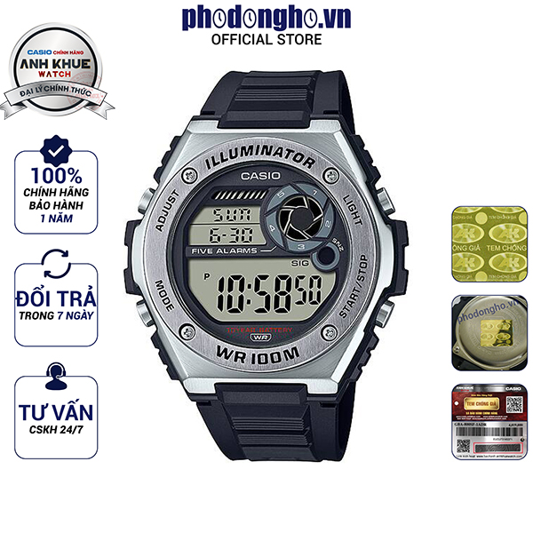 Đồng hồ nam dây nhựa Casio Anh Khuê MWD-100H-1AVDF