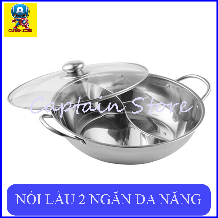 [Hoàn tiền 6%] Nồi lẩu Inox 2 ngăn dùng cho bếp từ, bếp hồng ngoại, bếp ga