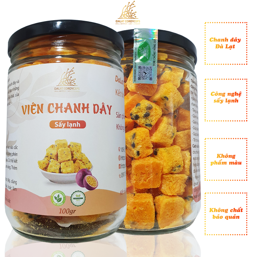 Viên chanh dây, chanh leo khô sấy lạnh - Dalat Cordyceps