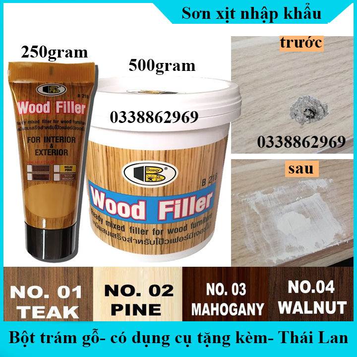 Bột trét gỗ, trám vết nứt, lỗ đinh, che khuyết điểm gỗ WOOD FILLER Bosny- Thái Lan