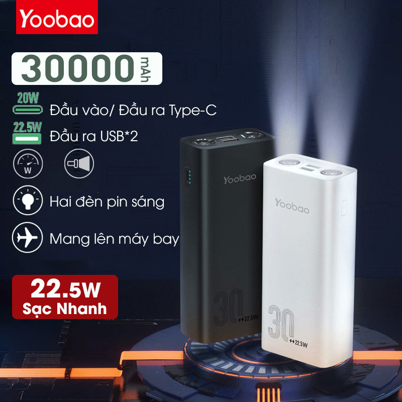 Pin sạc dự phòng yoobao l30q dung lượng lớn 20000mah sạc nhanh 22.5w pd18w đầu ra usb képvới đèn pin siêu sáng cho việc mất điện khẩn cấp