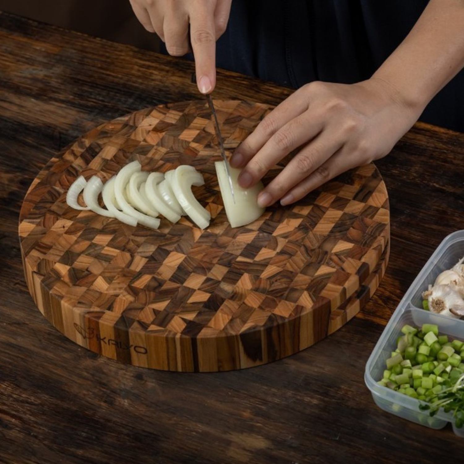 Thớt gỗ teak đầu cây kaiyo thớt siêu bền của master chef